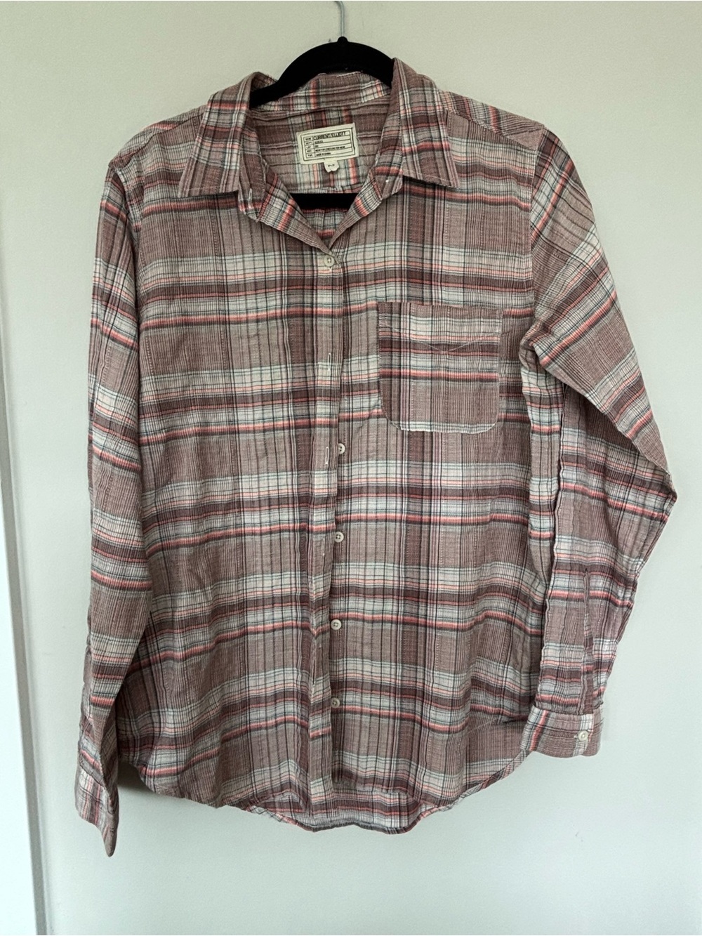 Current/Elliott Mauve and White Plaid Button-Down Shirt
